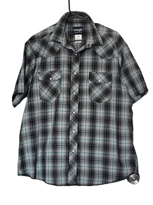 Wrangler Mens Multi Color Plaid Western Snap Button Up Short Sleeve Shirt Sz XL
