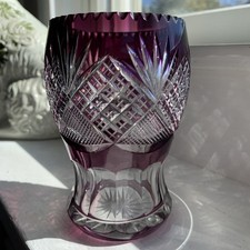 Bohemian Cut-to-Clear Amethyst Crystal Bud Vase with Grape & Vine Motif — listing 5