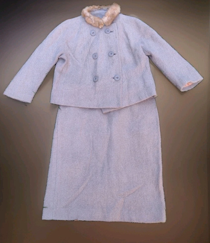 Traje de lana Lázaro de colección años 50 cuello visón forro melocotón talla 14-16 drama sureño Foto 2 de 4