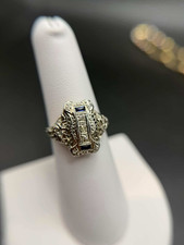 18k White Gold Art Deco Filigree Natural Diam...