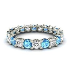 2Ct Round Simulated Blue Topaz Eternity Engagement Ring 14K White Gold Plated