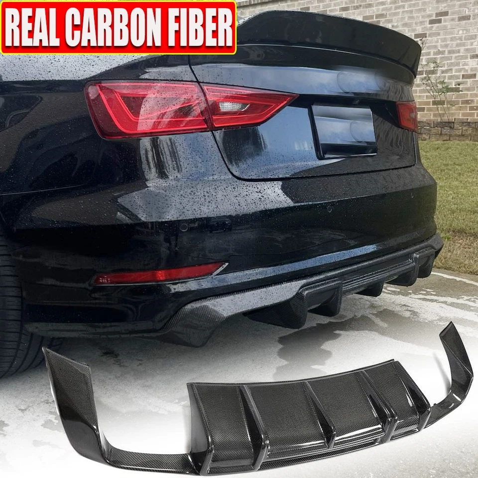 REAL CARBON Rear Bumper Diffuser Lip Spoiler For Audi A3 Sline S3 Sedan 2013-16 - Image 2 of 4