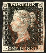 SG2 1840 1d black, Plate 2, LJ, near 4 margins, F/U