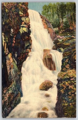 Cascade at The Flume Franconia Notch White Mountains NH Linen Postcard AA447
