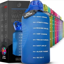 Motivational Water Bottle with Straw & Handle,One Gallon Water Bottle 128 Oz/3.8