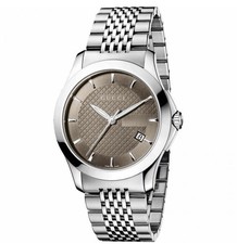 GUCCI YA126406 Brown Dial G Timeless Date 126.4 Series Silver Tone Men's Watch