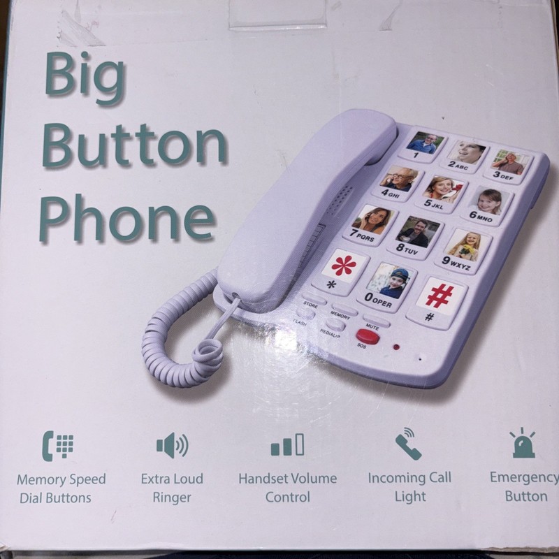 Big Button Phone for Seniors, Corded Landline Telephone with Handsfree Function