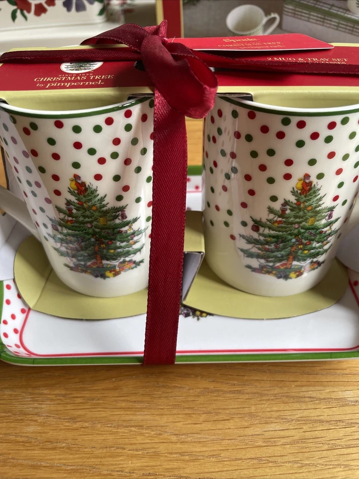 BNWT Spode ‘Christmas Tree’ Polka Dot 10oz Mug & Tray Set - Image 2 of 4