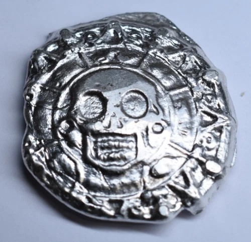 Hand-Poured 2oz Pirate Treasure - Aztec Silver Doubloon .999 Fine