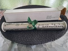 Pewter Silver Birth Certificate Tube Holder Christening Gifts Baby Keepsake