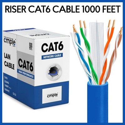 Cat6 Riser Ethernet Cable 1000ft CMR Solid 23AWG UTP 10Gb Pull Box Black