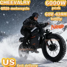 GT20 20" Fat tire Electric Motorcycle 6000W 60V 43AH Warrior E-bike 37 mph US