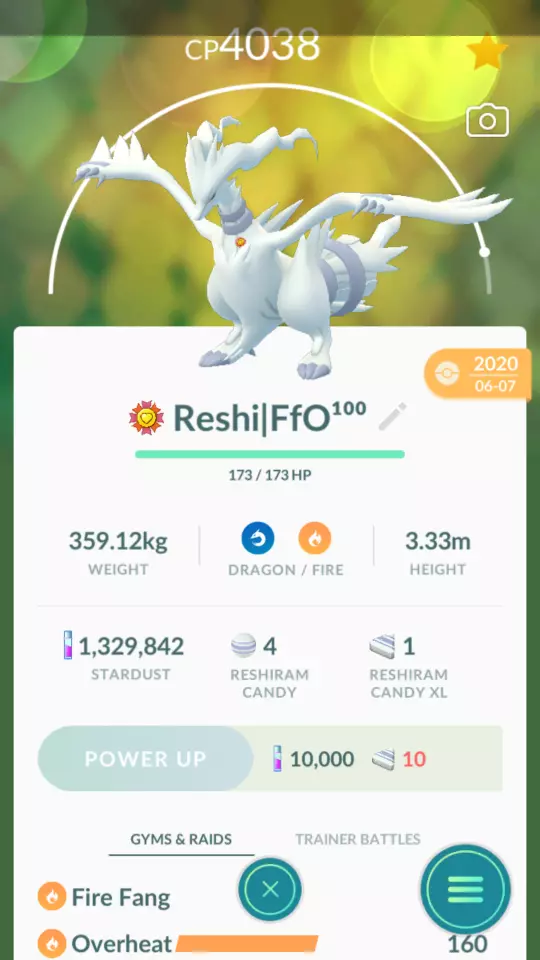 Shiny Reshiram Level 40 2nd move pokemon trade go pgkg