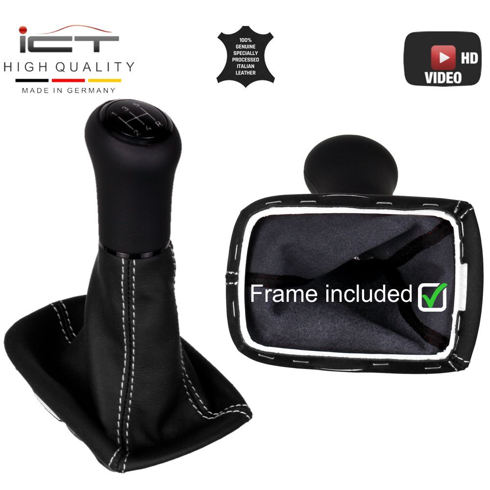 ICT gear shift knob gaiter boot for Volvo C30 C70 leather stitch silver