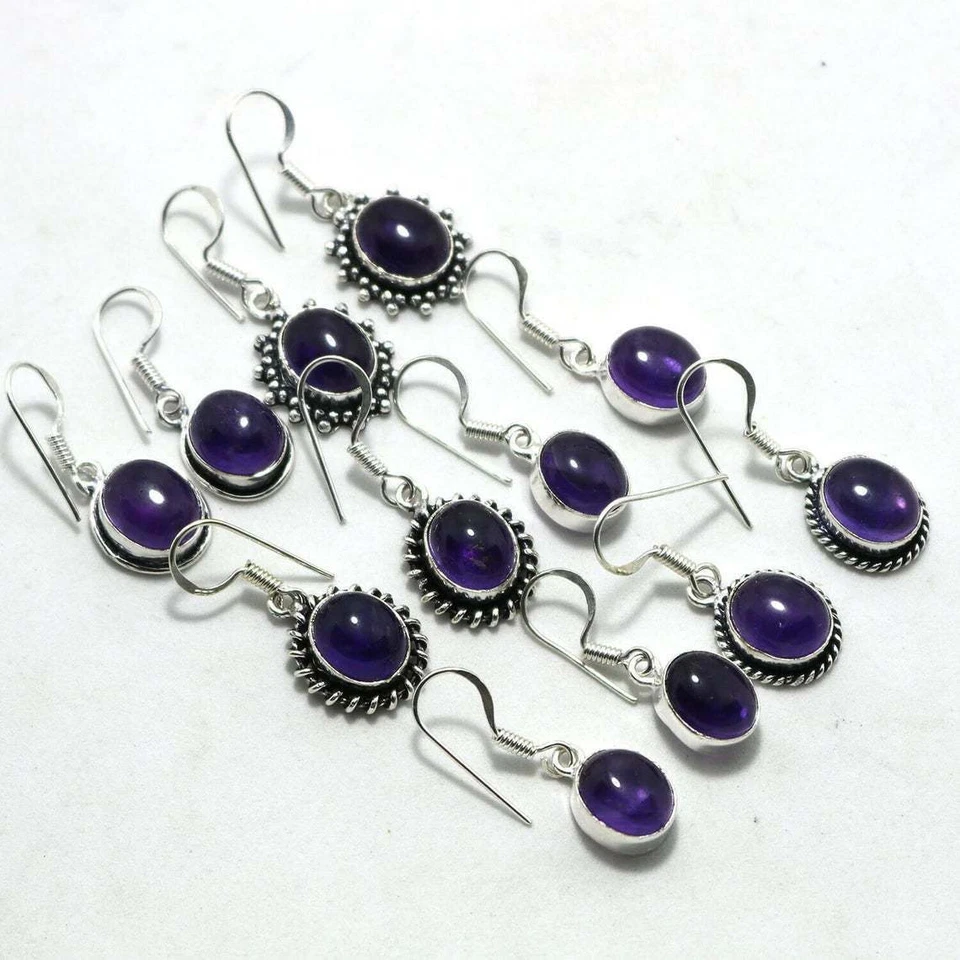 Pendientes de amatista natural, pendientes de cristal hippie, lote de pendientes colgantes ~ Foto 2 de 2