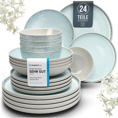 Steingut Geschirrset 6 Pers. - 24-tlg Geschirr Set