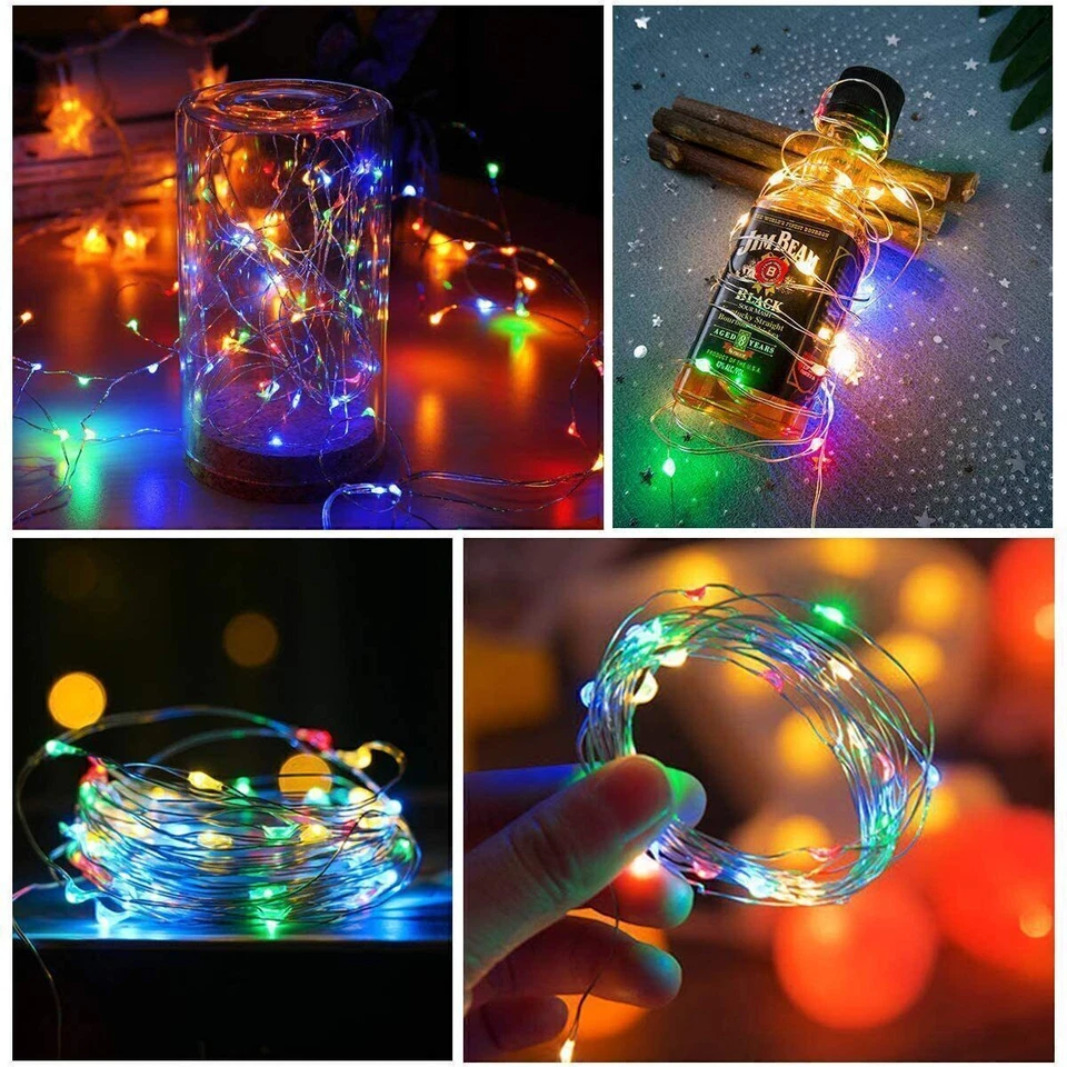 Small Micro 20-100 LED Battery Fairy Lights String Copper Sliver Wire Xmas Party - Image 2 of 4