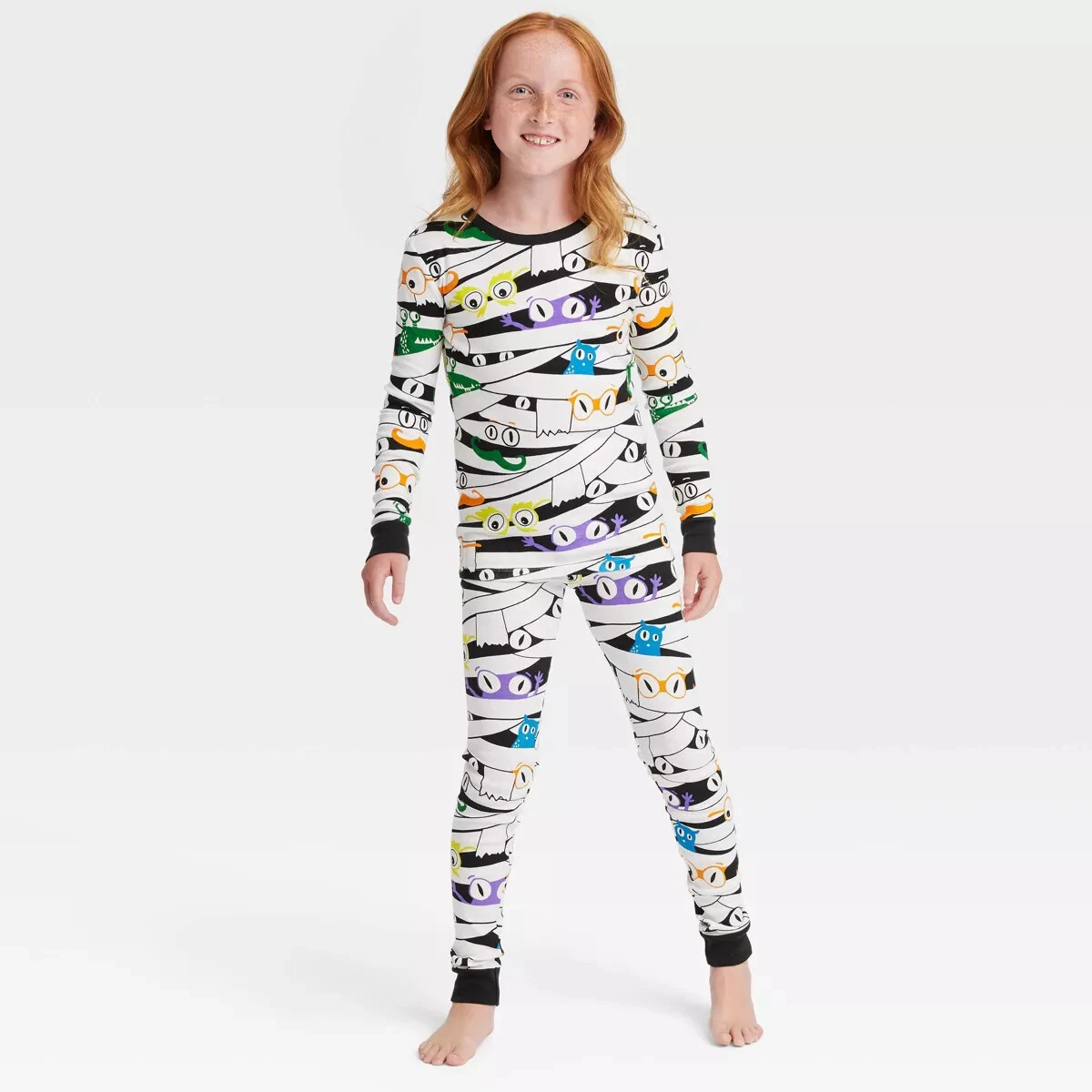 Kids Glow In The Dark Mummy Halloween Matching Family Pajama Set Size 10 NEW