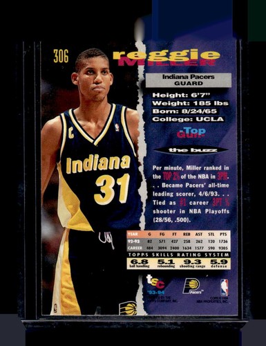 1993-94 Stadium Club #306 Reggie Miller - Picture 2 of 2