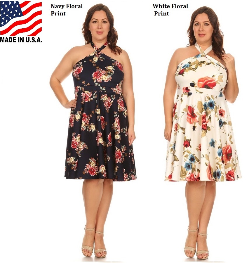 womens  sundress plus size sleeveless halter midi dress  3X-image