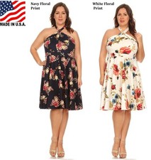 womens sundress plus size sleeveless halter midi dress 3X