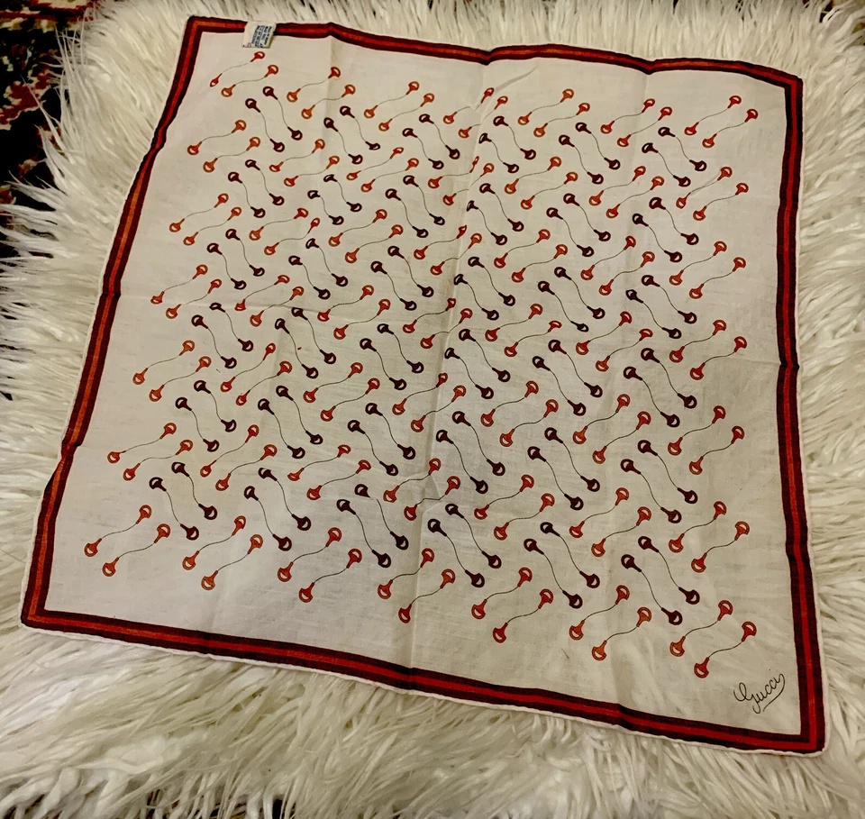 Vintg.Rare Authentic Gucci 70’s Floating Horsebit Handkerchief Neckerchief Small - Image 3 of 4