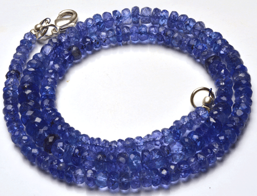  NATURAL TANZANITE MICRO FACETED RONDELLE BEADS NECKLACE 3.5 TO 6 MM 16" AAA  - Picture 1 of 4