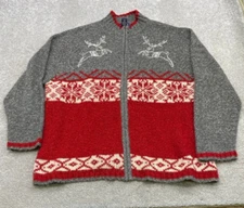 Venezia Jeans Sweater Women’s 26/28 Red Gray Full Zip Nordic Ski Christmas Deer