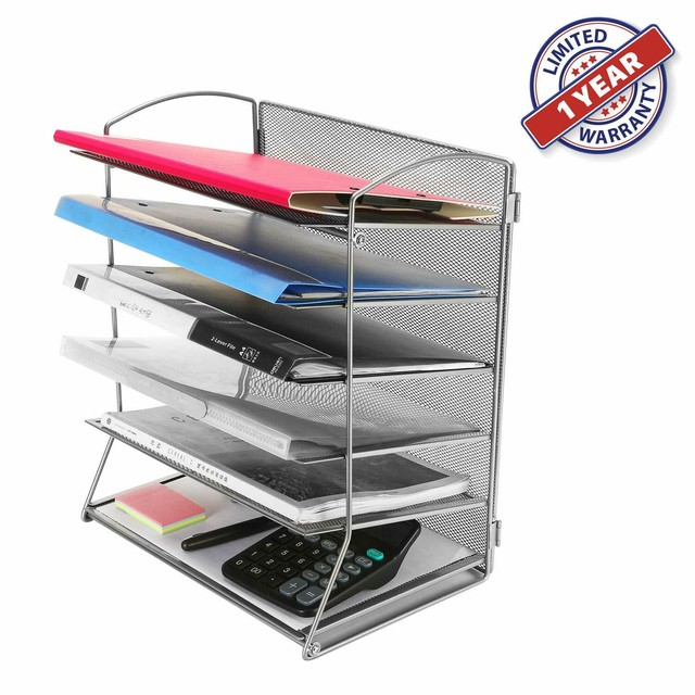 Black Mesh Desktop 6 Slot File Folder Organizer Desk Storage