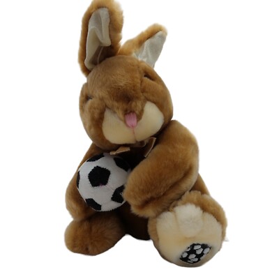 Dan Dee Plush Bunny Rabbit Holding Soccer Ball Easter Stuffed Animal 10 inches 