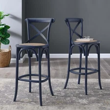 Modway Gear X-Back Wood Fully Assembled Bar Stool in Midnight Blue