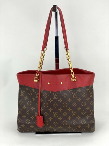 Louis Vuitton Bag Monogram Canvas Red Leather Pallas Shopper Hand Tote A853  AUTH | eBay