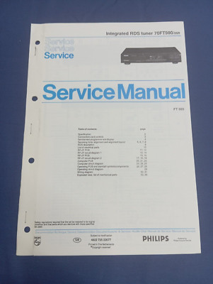 Integrated RDS Tuner PHILIPS 70FT980 Vintage SERVICE MANUAL ORIGINAL Schemario