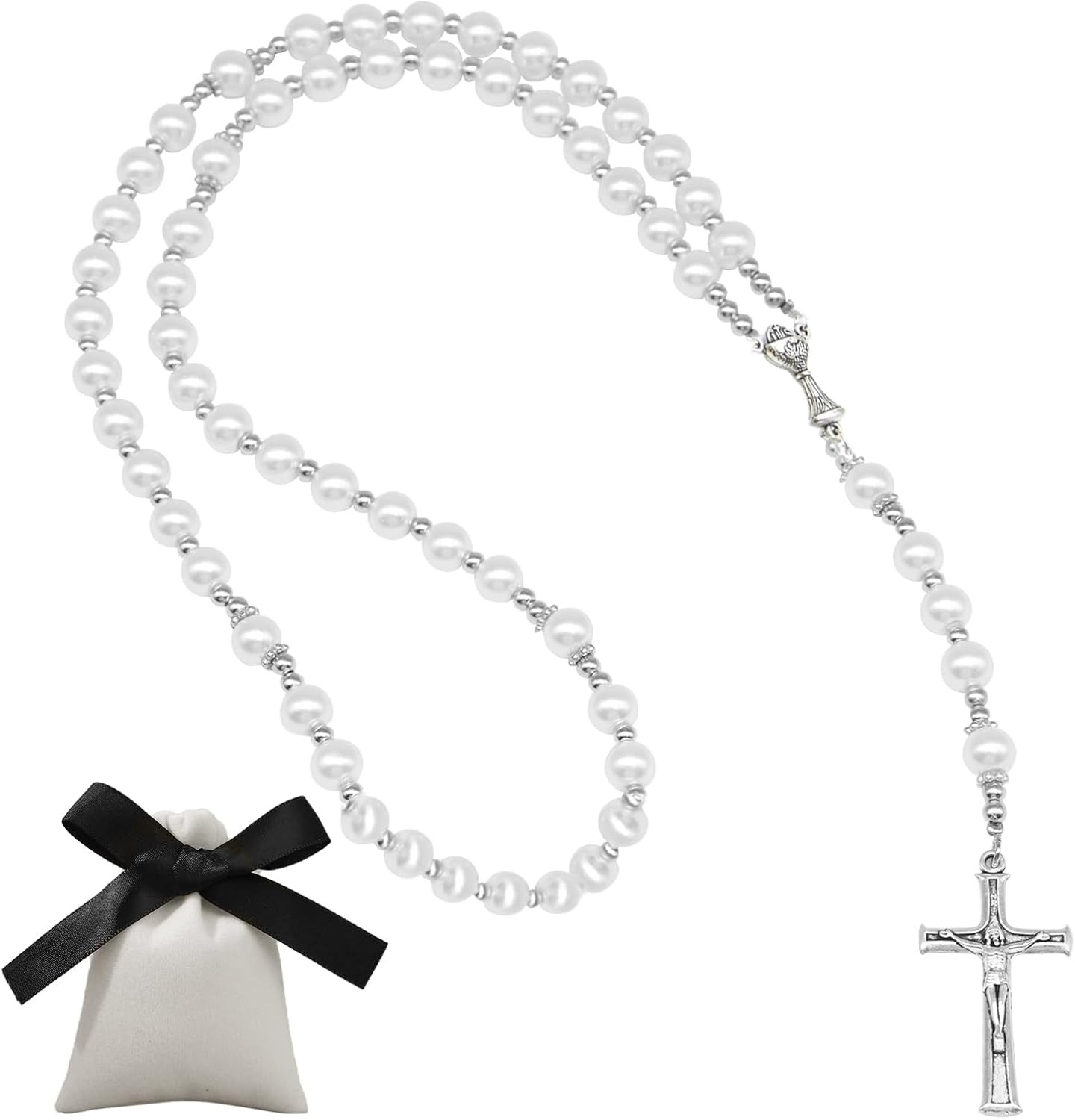 Rosenkranz Kommunion Halskette, Perlen Katholische Kreuz Halskette, Taufe Rosenk
