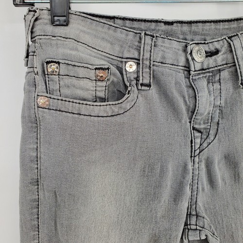 True Religion Straight Jeans Youth Unisex Size 12 Gray Distressed Stretch Fabric - Picture 4 of 16