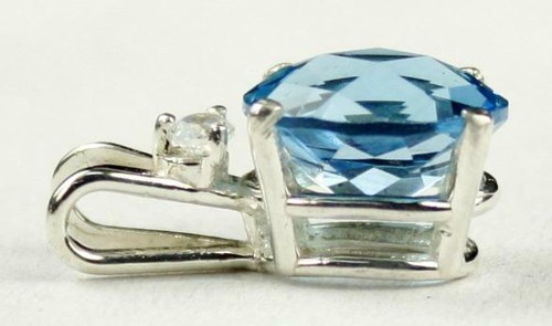 925 Sterling Silver Pendant, Swiss Blue Topaz, SP020 - Picture 2 of 4