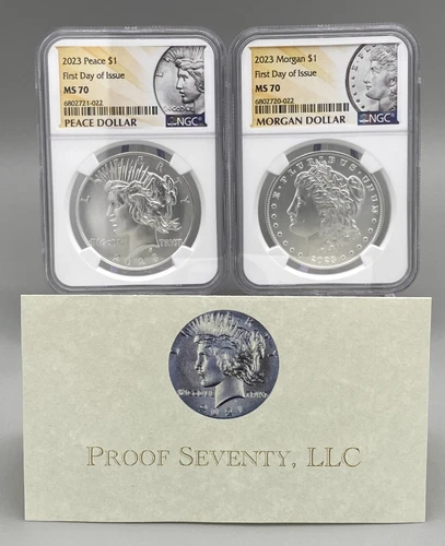 2023 P Peace & Morgan Silver Dollar Set NGC MS70 FDOI w/OGP