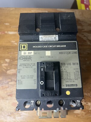 SQUARE D FC24060AC 60 AMP CIRCUIT BREAKER TAKEN FROM WORKING SERVICE