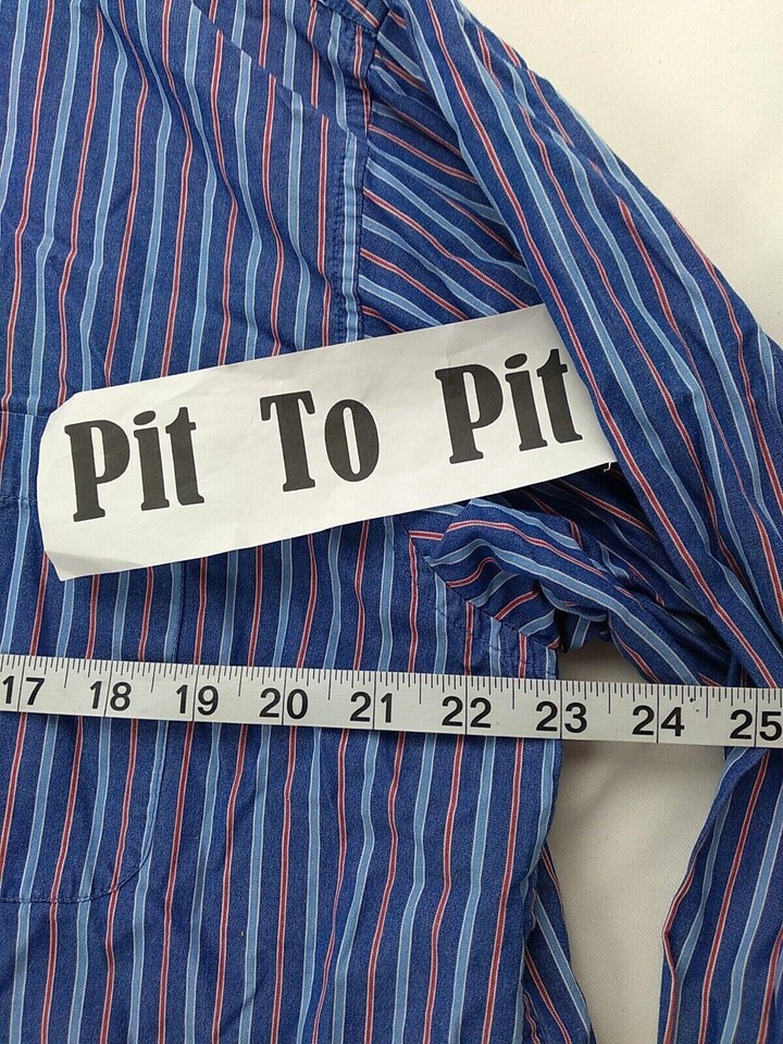 IZOD Dress Shirt Men's Large Blue Red Striped Casual Long Sleeve Pocket