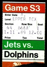1977 FOOTBALL TICKET JETS DOLPHINS BOB GREISE TD 147/148 JOE KLECKO HOF ROOKIE!