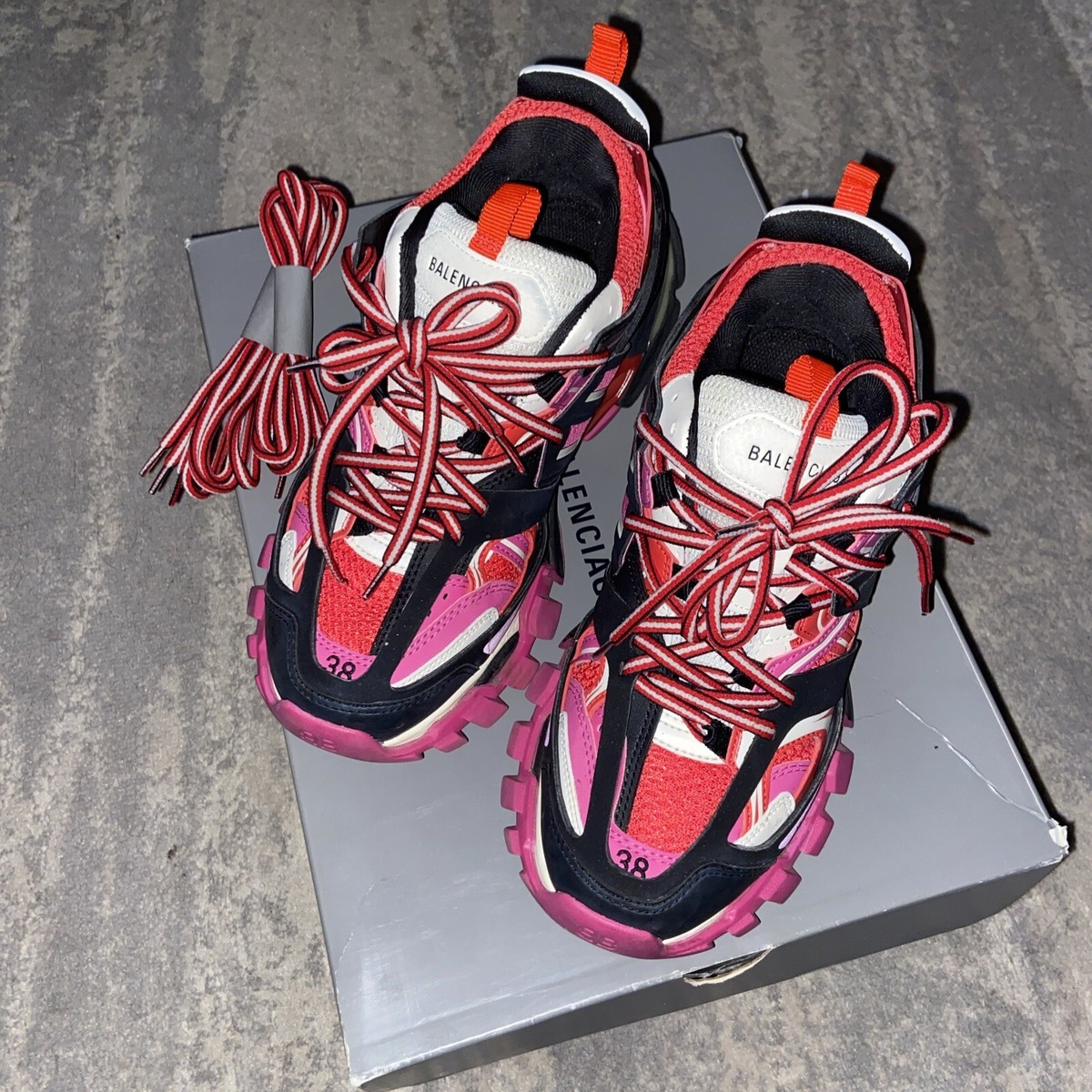 アウトレット BALENCIAGA Track Sneakers Women's Balenciaga Track Sneaker Blwck/pink/ Red Size 38 org