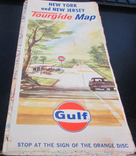 1966 - GULF - TOURGIDE MAP OF NEW YORK AND NEW JERSEY  - VERY GOOD