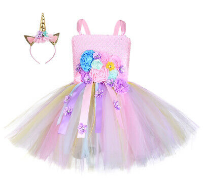 Girl Princess Unicorn Embroidered Tutu Dress Party Birthday Dress Costume ZG