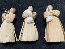 Cornhusk dolls Christmas tree ornaments hanging Primative decor doll baby