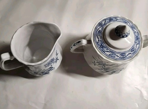 Wood & Sons Blue Fjord Creamer Sugar Pot Set Onion Old Staffordshire Vintage - Picture 4 of 12