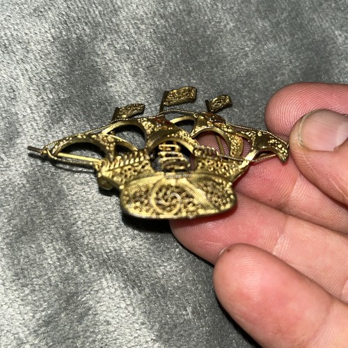 Vintage Sterling Gold Wash Filigree Colored Enamel Galleon Ship Brooch Pin - Picture 7 of 7
