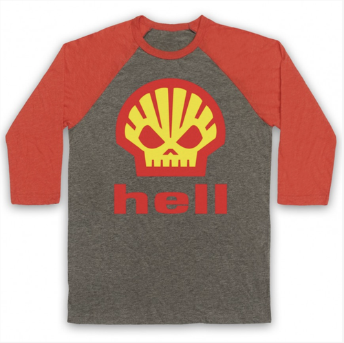 ANTI OIL PETROCHEMICAL UNOFFICIAL SHELL HELL HEATH WORN 3/4 SLEEVE BASEBALL TEE - Picture 3 of 20