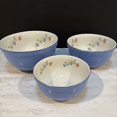 VINTAGE HALL'S MORNING GLORY THREE PIECE NESTING MIXING/SERVING BOWLS USA