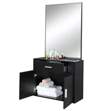 Black Barber Salon Station Wall Mount Hair Stylist Beauty Spa Equipment  +Mirror