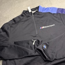 PUMA BMW Motorsport Men Large Black 1/4 Zip Pullover Racing Team Sweatshirt